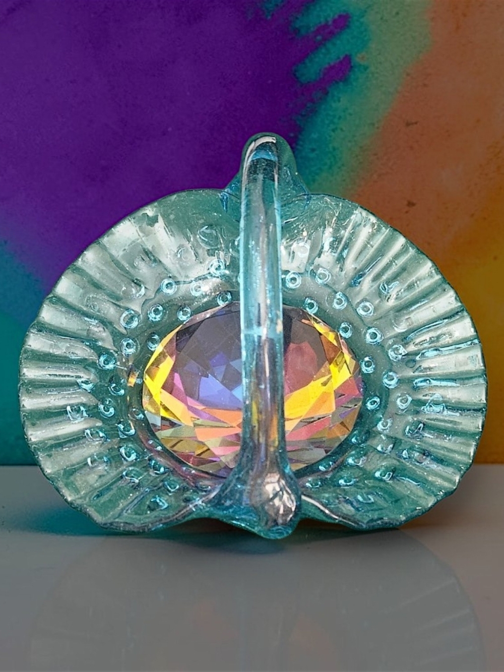 Fenton Blue Opalescent Hobnail Glass Basket – Ruffled Rim - Vintage